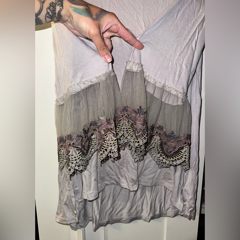 New ORIGAMI Origami Embroidered Sheer Lace Bell Sleeve Boho Top
